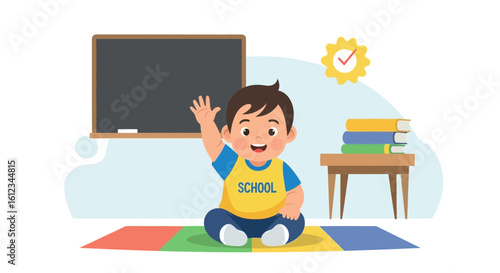 Enthusiastic Student Raises Hand in Class to Answer Questions and Participate
