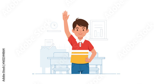 Enthusiastic Student Raising Hand In Classroom For Question Or Answer
