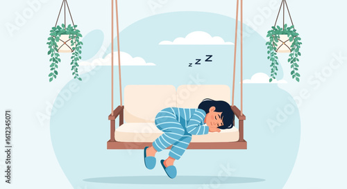 Daydreaming On A Swing Peacefully Girl Sleeping In A Serene Environment