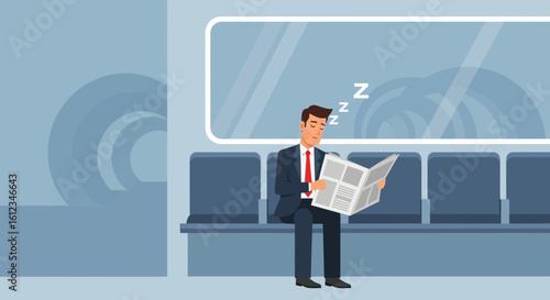 Businessman Taking a Nap During a Commute in a Public Transportation