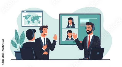 Businesspeople Having Video Conference Call At The Office During Work Hours