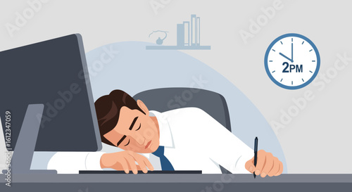 Afternoon Slump Tired Employee Asleep at His Desk During Work Hours