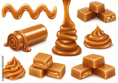 Indulge in luscious caramel swirls, creamy dollops, and rich nutty squares, perfect for sweetening any project with delightful confectionary appeal.