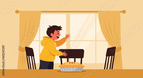 Anticipation Builds As Young Boy Eagerly Awaits His Slice Of Delicious Pie