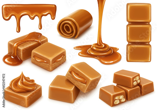 Indulge in rich, decadent caramel treats, from gooey drizzles to nutty squares, perfect for confectionery inspiration and sweet advertising campaigns.