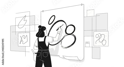 Artistic Expression Woman Creates Abstract Wall Art In Studio Environment