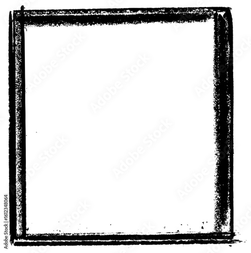 Vertical black rectangular frame with rough brushstroke texture and grunge effect. Vector illustration for creative designs.