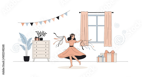 Celebrating Joyful Moments Woman Dancing at Home During a Festive Event