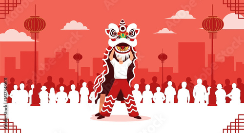 Celebration Of Chinese Lunar New Year With Lion Dance Performance At Cityscape