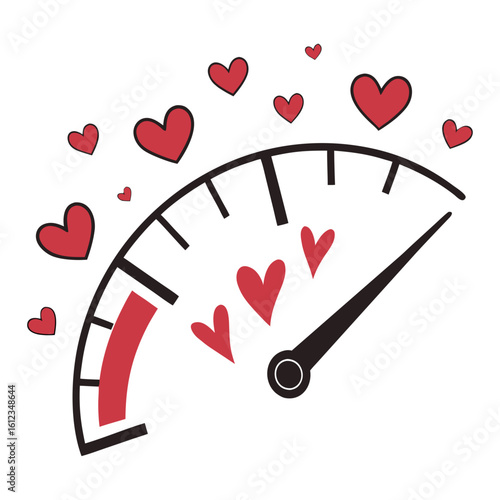 Love meter gauge with hearts vector illustration for valentine's day romance and relationship concept