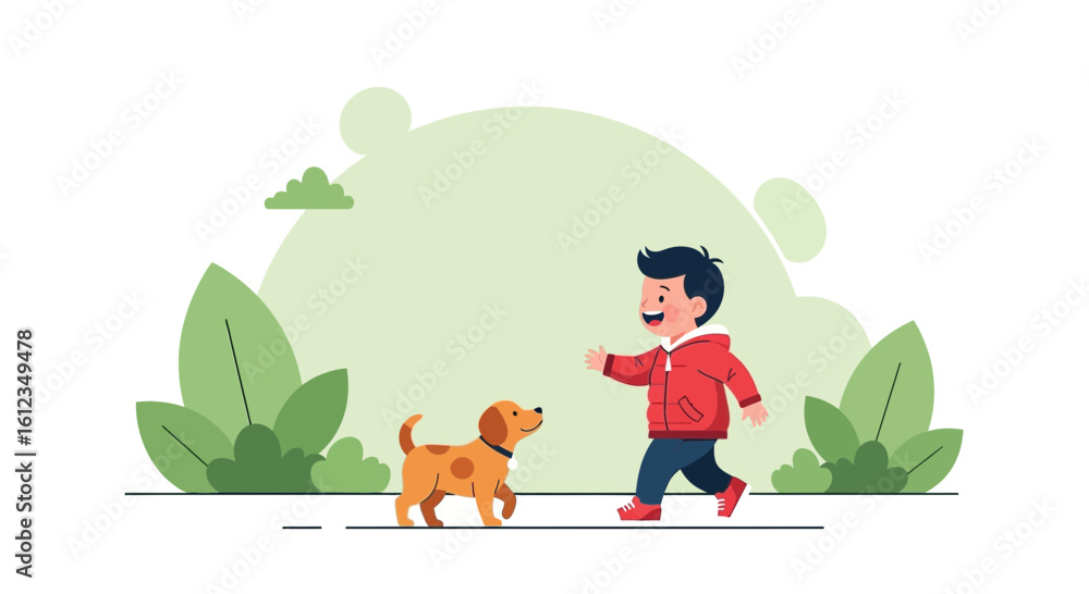 Boy With His Cute Dog Enjoying Leisure Time Together in a Park Boy With His Cute Dog Enjoying Leisure Time Together in a Park
