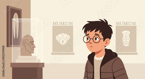 Boy With Glasses Enjoying The Cultural Experience At Historical Museum