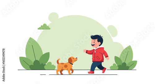 Boy With His Cute Dog Enjoying Leisure Time Together in a Park