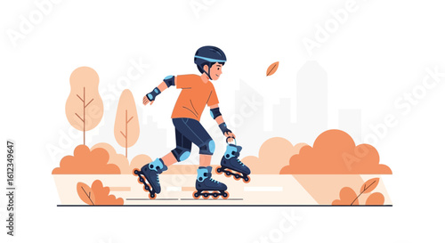 Boy Enjoying Inline Skating At City Park Healthy Outdoor Activity