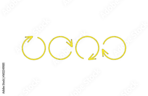 黄色の手描き風の回転矢印4種類セット　色鉛筆

