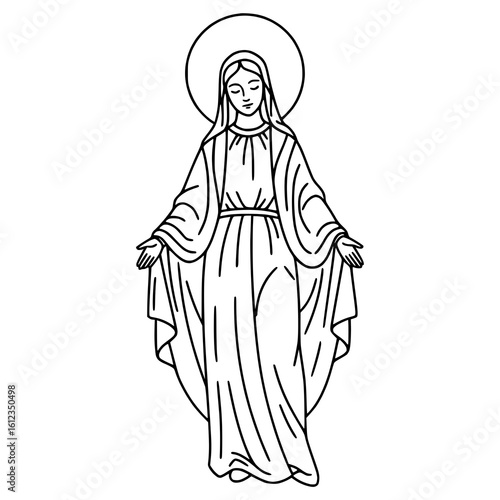 Mother Mary Vector Line Art