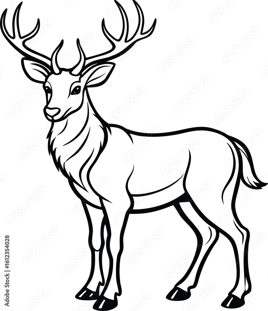 Fototapeta premium Elegant stag with large antlers standing gracefully on a white background