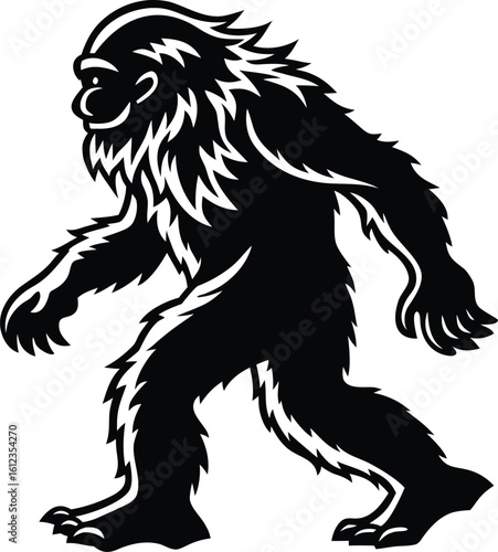 Silhouette of a walking bigfoot or sasquatch creature with shaggy fur