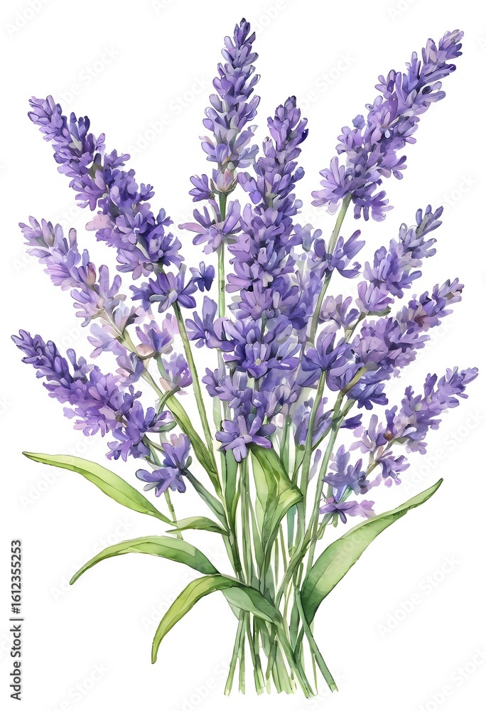 Naklejka premium A stunning composition reveals a bouquet of lavender flowers in full bloom, each stem filled with rich hues of purple Generative AI
