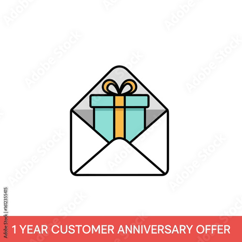 An open envelope revealing a gift box, symbolizing a special anniversary offer.