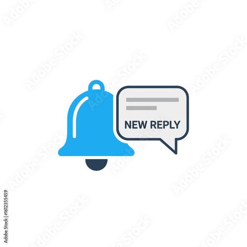 A blue bell icon with a speech bubble indicating a new reply notification.