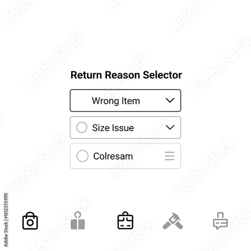 Return reason selection interface with dropdown and radio buttons.