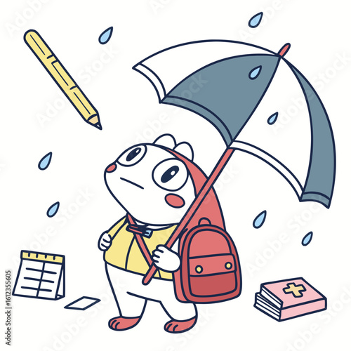 Cute Bashful Froog, accessorized with under an umbrella, in a Back to school world – Chalkboard Fun palette vector