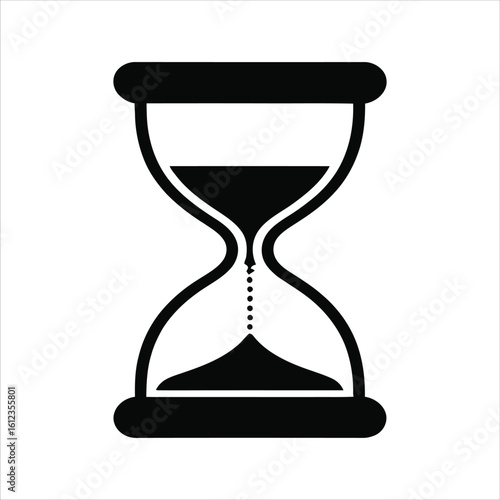 Black hourglass silhouette on a white background. Vector graphic of a sand timer, symbolizing patience and the passage of time.