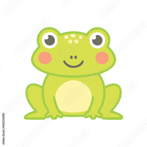 A cute, smiling frog in a cheerful pose. Its bright green skin and friendly expression are sure to bring a smile to anyone's face.