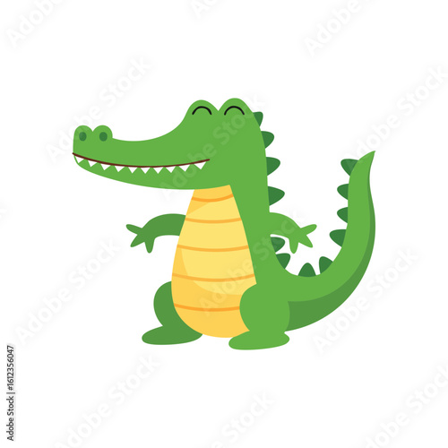A cute cartoon crocodile smiling with a playful posture, inviting viewers to imagine its world