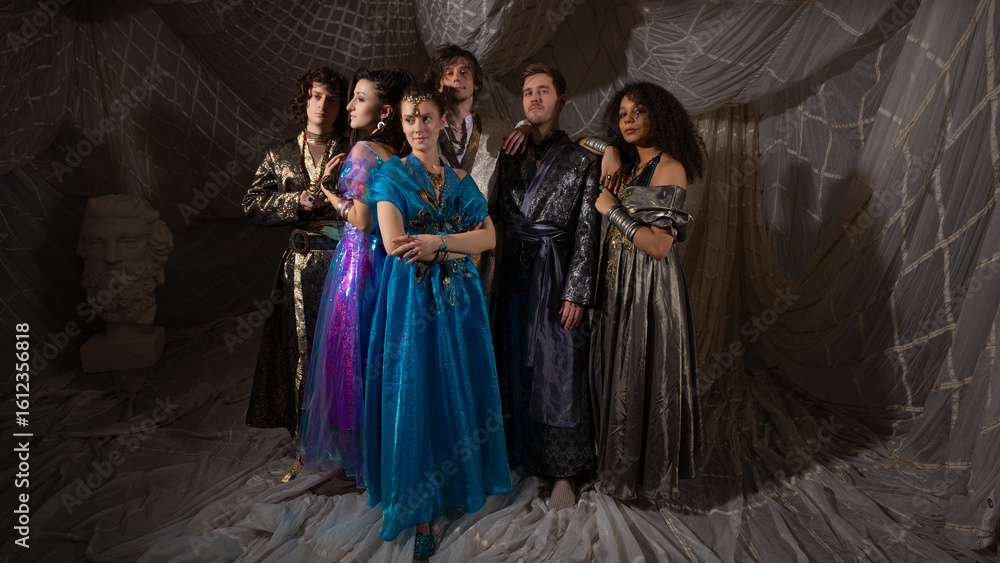 © Ulia Koltyrina - Group portrait in Arabic fairytale style, young men and women in ornate Ottoman costumes, fantasy setting © Ulia Koltyrina - Group portrait in Arabic fairytale style, young men and women in ornate Ottoman costumes, fantasy setting