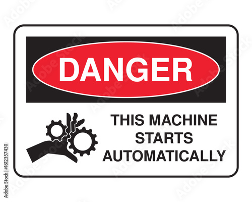 Automatic Machine Danger Sign – Red Safety Label with Gear Hazard Icon and DO NOT TOUCH Warning