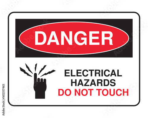 Danger Electrical Hazards Sign – DO NOT TOUCH Safety Warning with Lightning Hand Icon and Fatal Risk Message