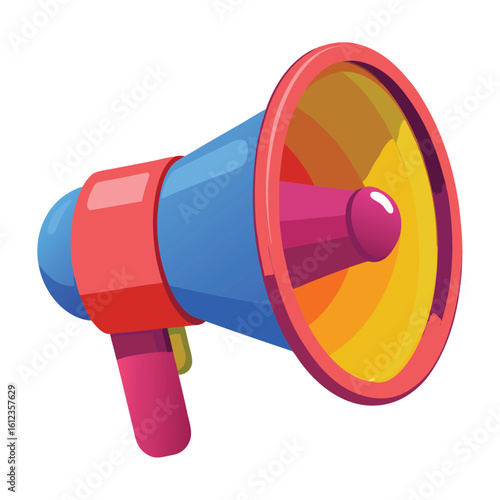 Megaphone 3d rendering isolated on white background. Cartoon plastic style icon
