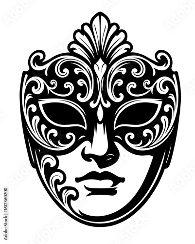 Elegant black and white mask with intricate design Generative AI