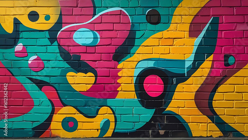 Vibrant Abstract Graffiti Art on Brick Wall