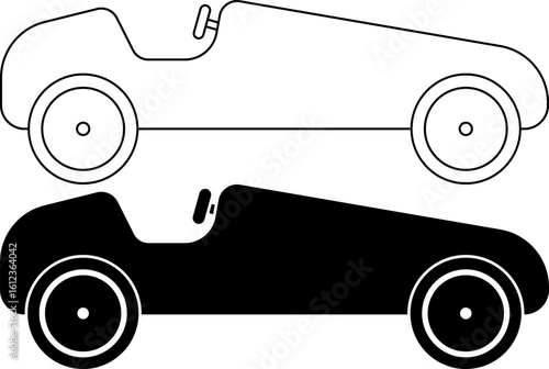 side view gravity racer or soapbox car icon set