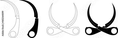 crossed karambit or kerambit knife icon set