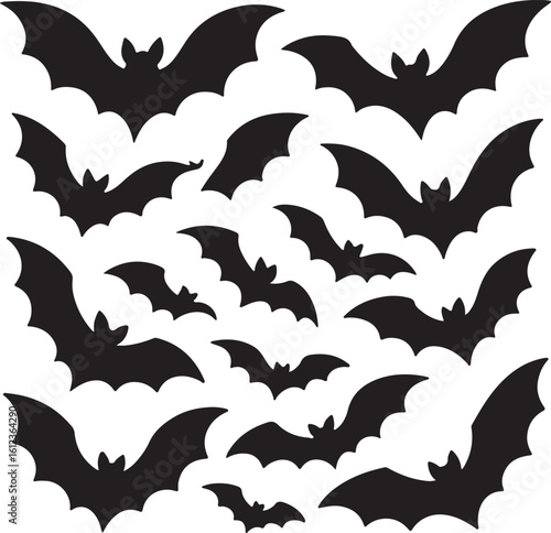 vector set of silhouttee halloween bats  on white background