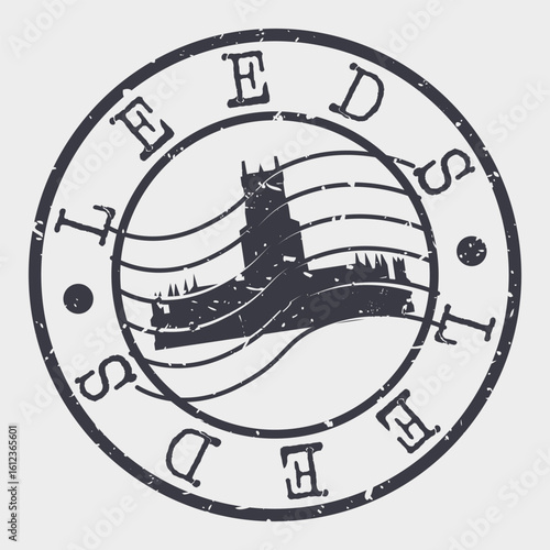 Leeds Minster, Leeds Famous Building Travel Stamp Vector.