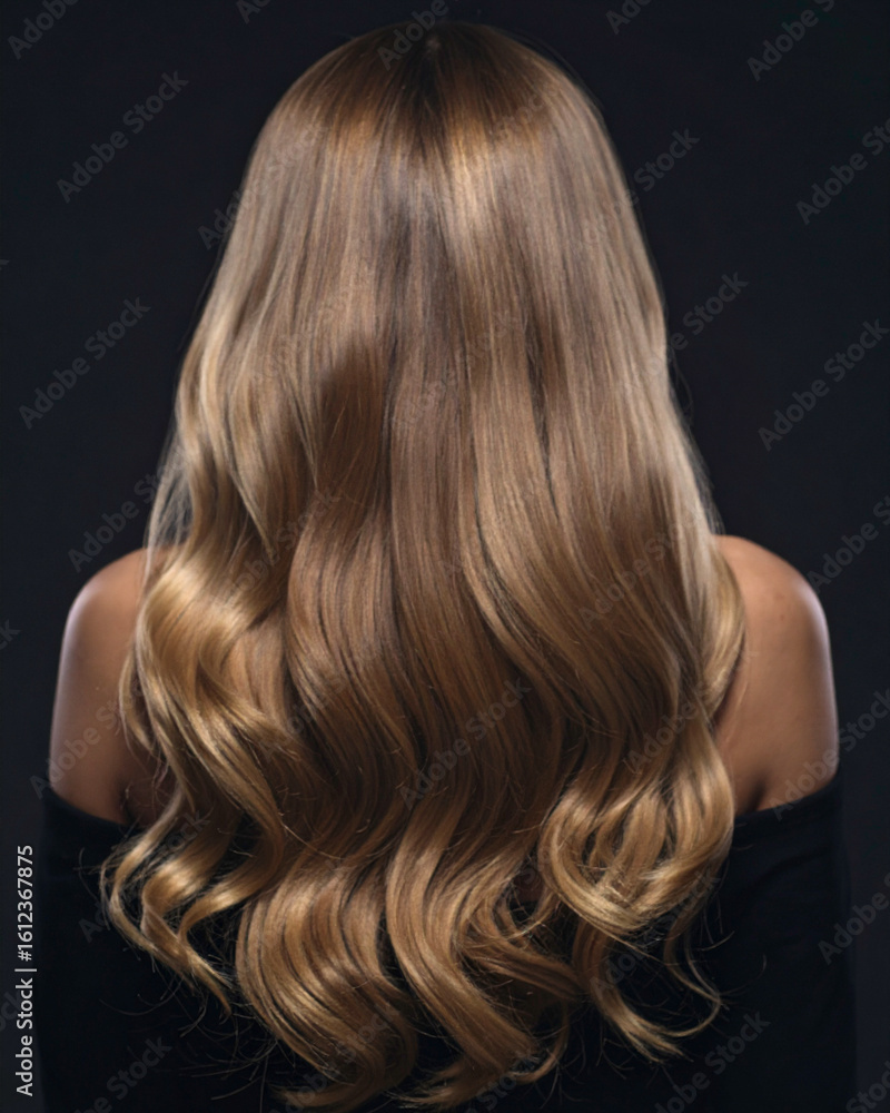 Fototapeta premium Curly blonde hair on a black background. 