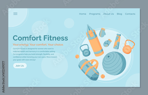 Minimal fitness equipment banner design with gym tools. Accessories for workout and training in health and exercise themes. Clean style for lifestyle visuals.