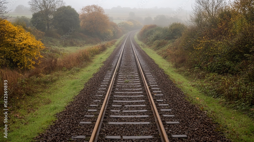 Fototapeta premium Misty autumn railway track