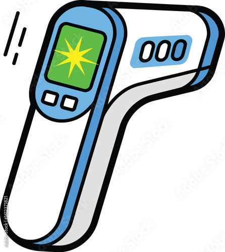 Cartoon of a Digital Thermometer with a Green Screen and Star Isolated