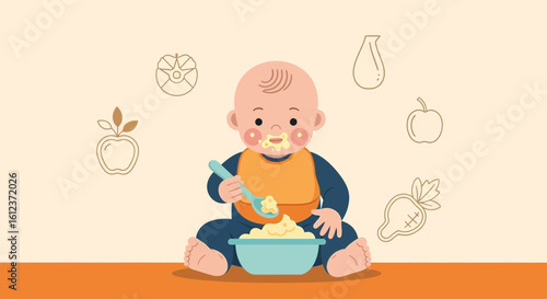 Joyful First Foods An Adorable Baby's Delightful Experience with Healthy Eating