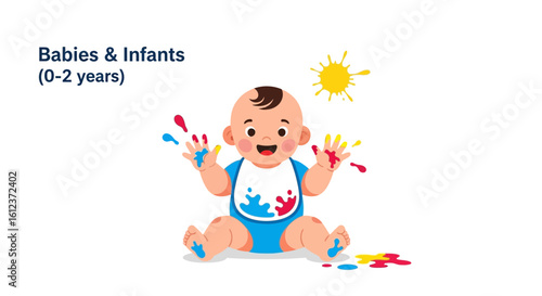 Joyful Infancy: Colorful Creative Expressions With Bright Sun Illustration