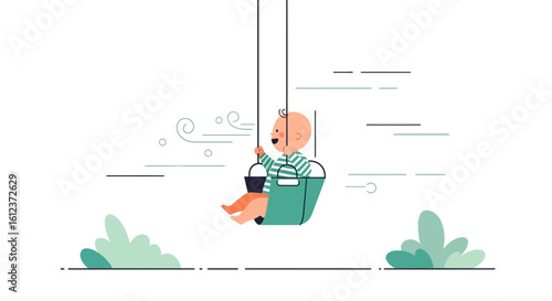 Joyful Moments A Baby's Delightful Ride on a Swing in a Minimalist Landscape