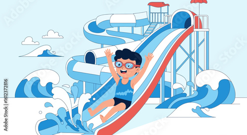 Joyful Summer Day At The Aqua Park With Water Slides And Fun Activities