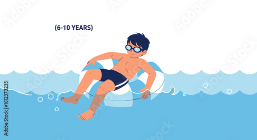 Joyful Youngster Relaxing on Inflatable Ring During a Sunny Summer Day Vacation