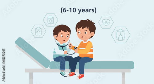 Kids Playing Doctor Role, Pediatric Consultation, Medical Examination By Boy
